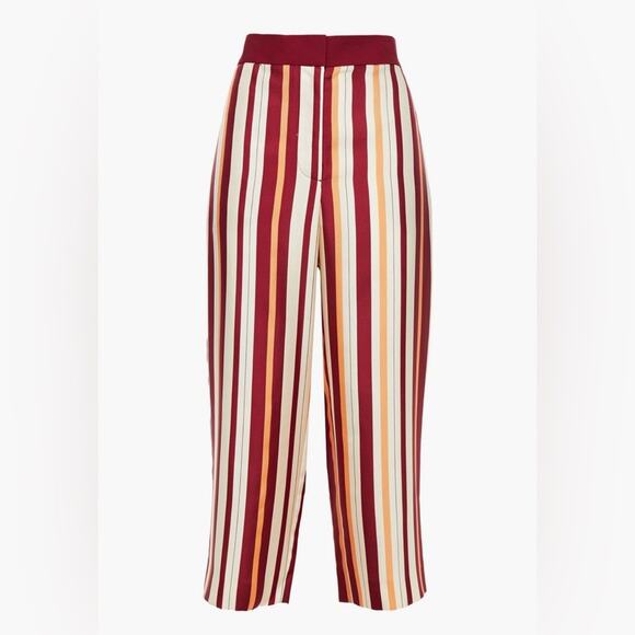 THE ROW Togra Cropped Striped Silk Straight Leg Pants Women's Size 2 - Picture 3 of 13